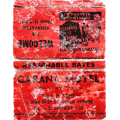 Cabana Motel Lewis C. Davis North Vernon Hwy 50 Vintage Matchbook TB6-MB2-13
