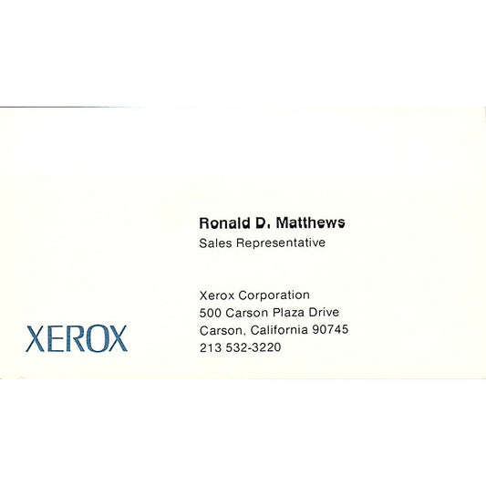 Xerox Corporation Ronald D. Matthews Carson CA Vintage Business Card SB4-B10