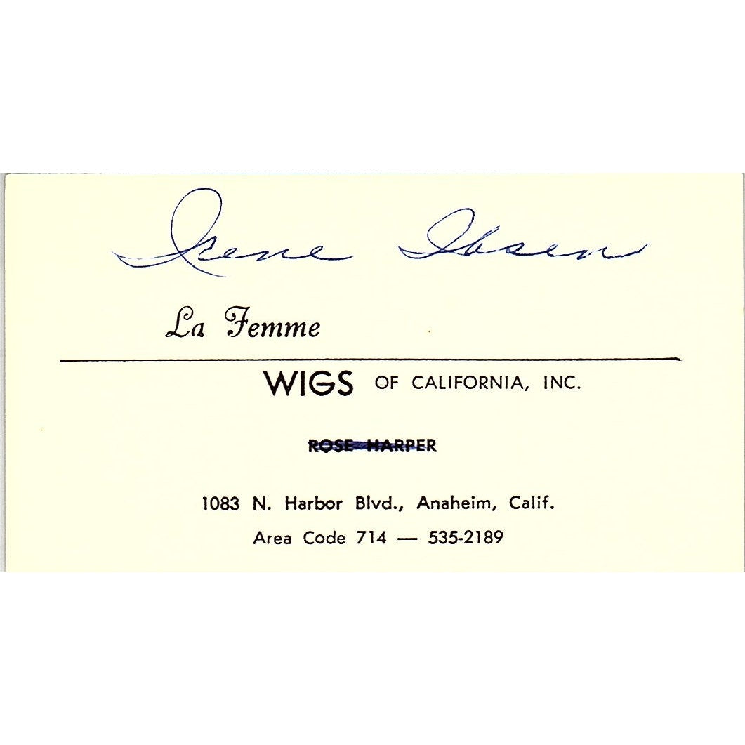 La Femme Wigs of California Anaheim Vintage Business Card SE5-B3