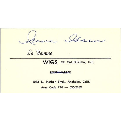 La Femme Wigs of California Anaheim Vintage Business Card SE5-B3