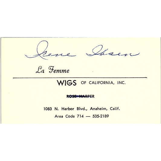 La Femme Wigs of California Anaheim Vintage Business Card SE5-B3