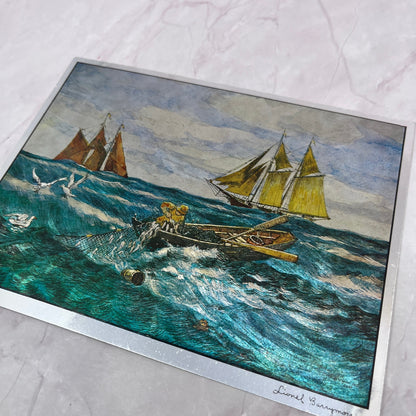 Nantucket Lionel Barrymore Fishing Sailing Vtg Chromatic Foil Etch 6x7.5" V18