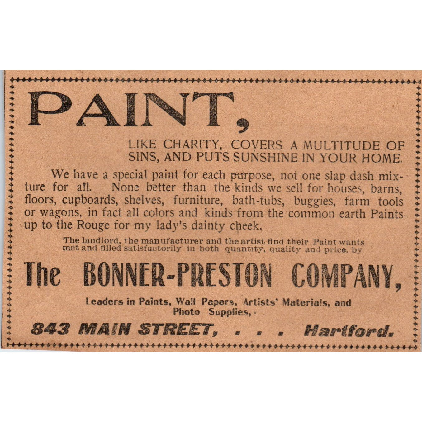 The Bonner-Preston Company Paint 1901 Newspaper Ad AD8-H2