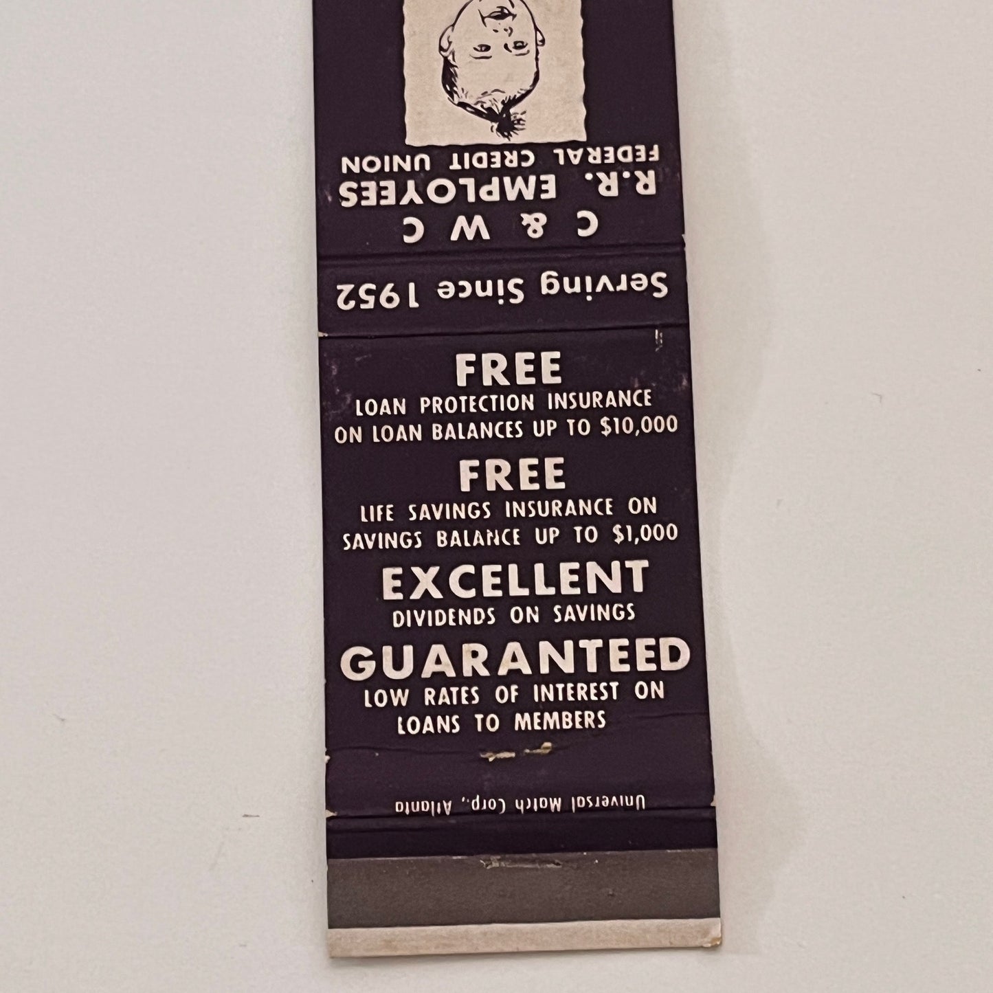 C&WC R.R. Employees Federal Credit Union Vintage Matchbook Cover TB6-MB2-2