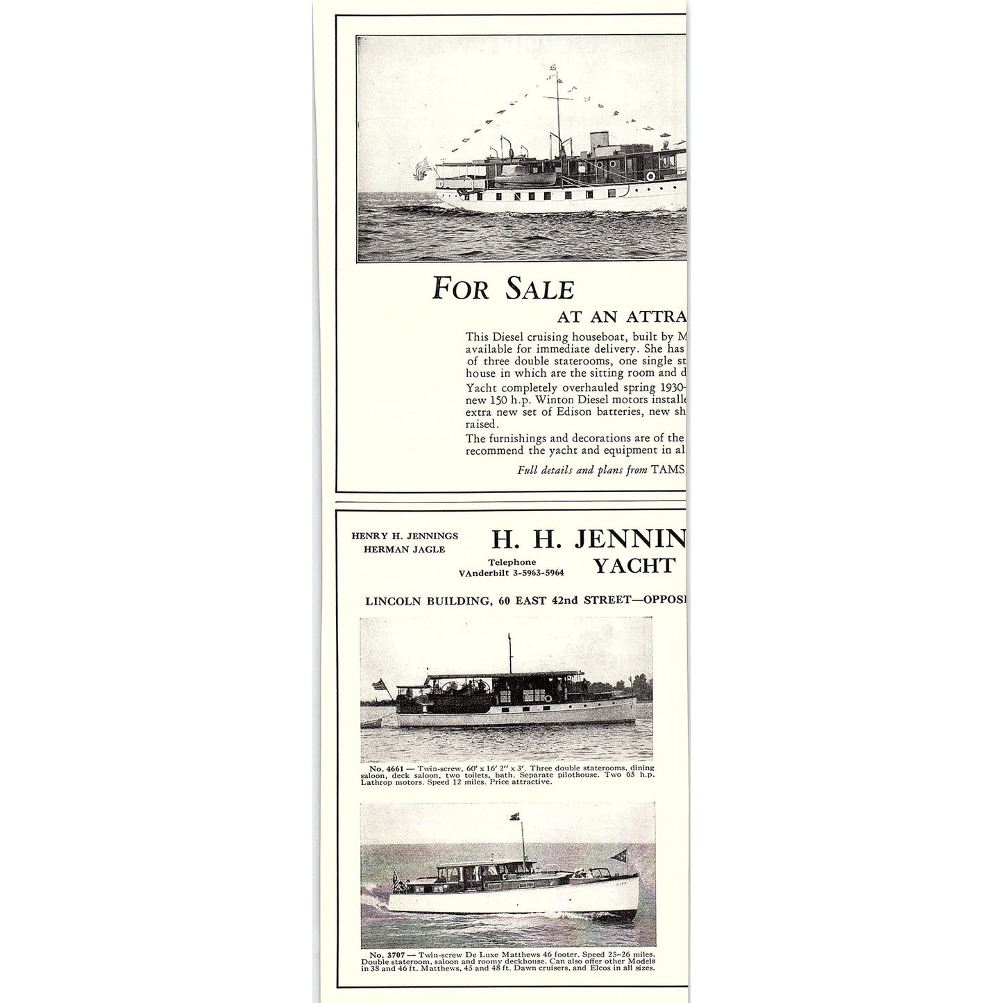 Winthrop L. Warner Naval Architect Yacht Broker Middletown CT 1932 AG2-3