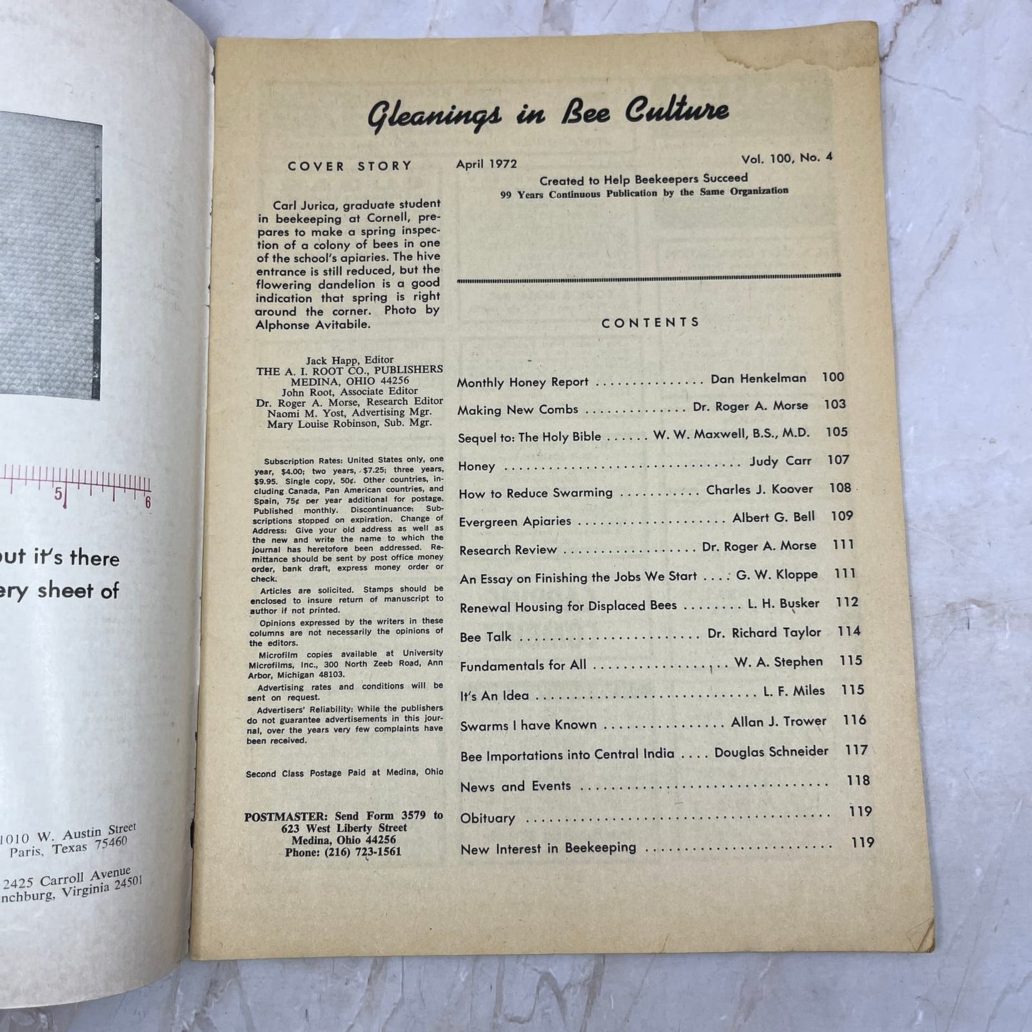 1972 April - Gleanings in Bee Culture Magazine - Bees Beekeeping Honey M9