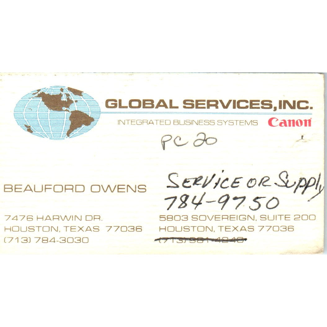 Beauford Owens Global Services Inc Canon Houston Vintage Business Card SE3-B2