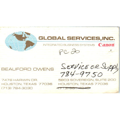 Beauford Owens Global Services Inc Canon Houston Vintage Business Card SE3-B2
