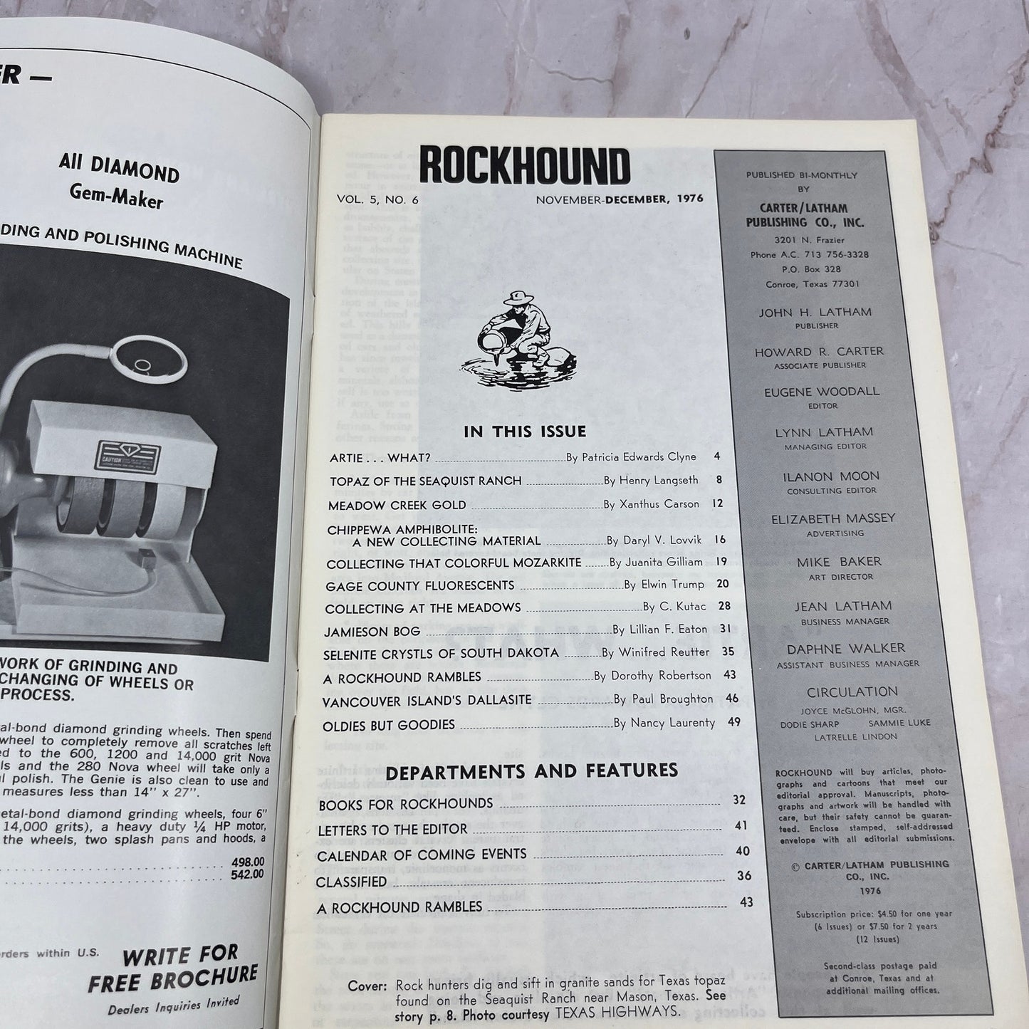 Seaquist Ranch Topaz Mozarkite - Rockhound Magazine - Dec 1976 M24