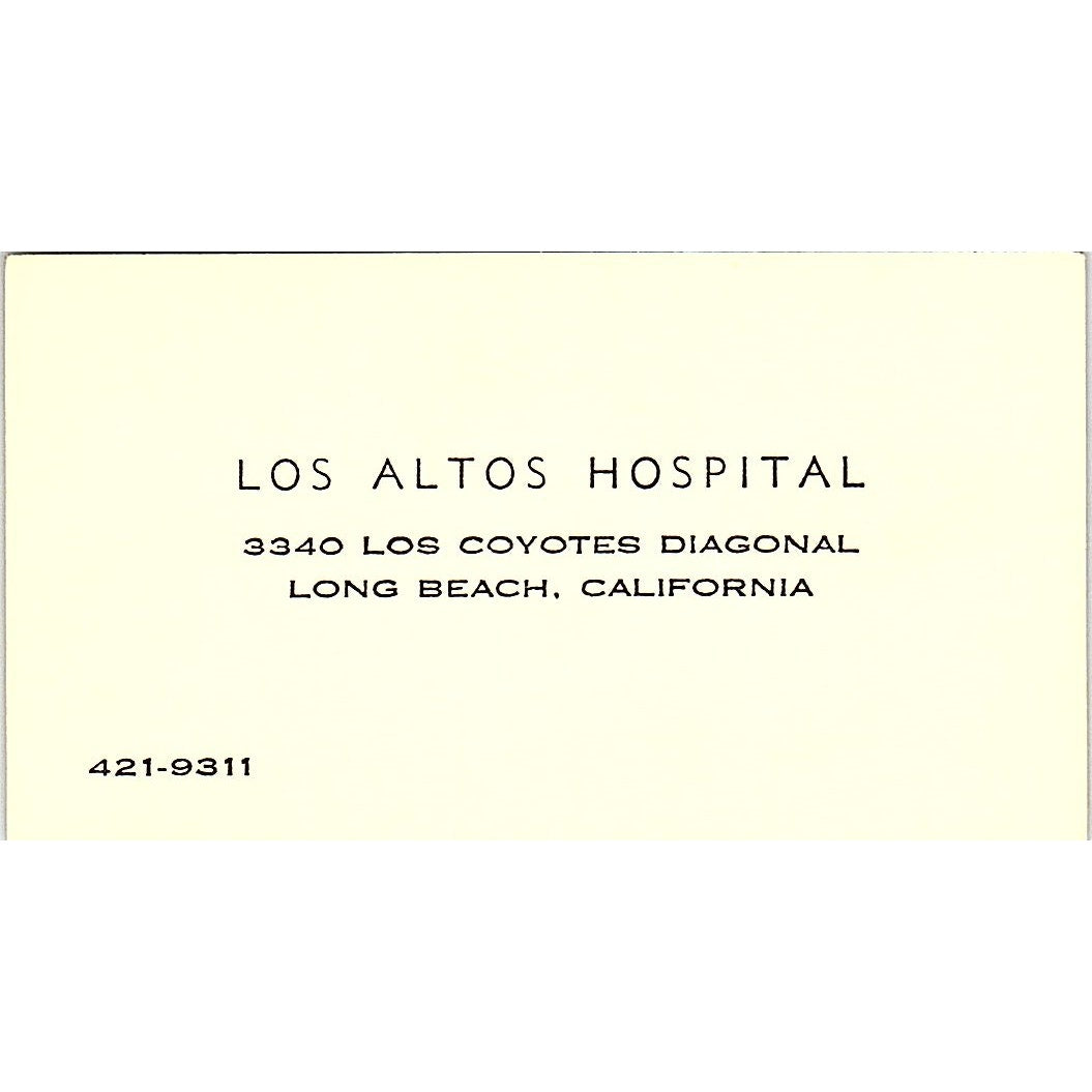 Los Altos Hospital Long Beach California Vintage Business Card SF3-B3