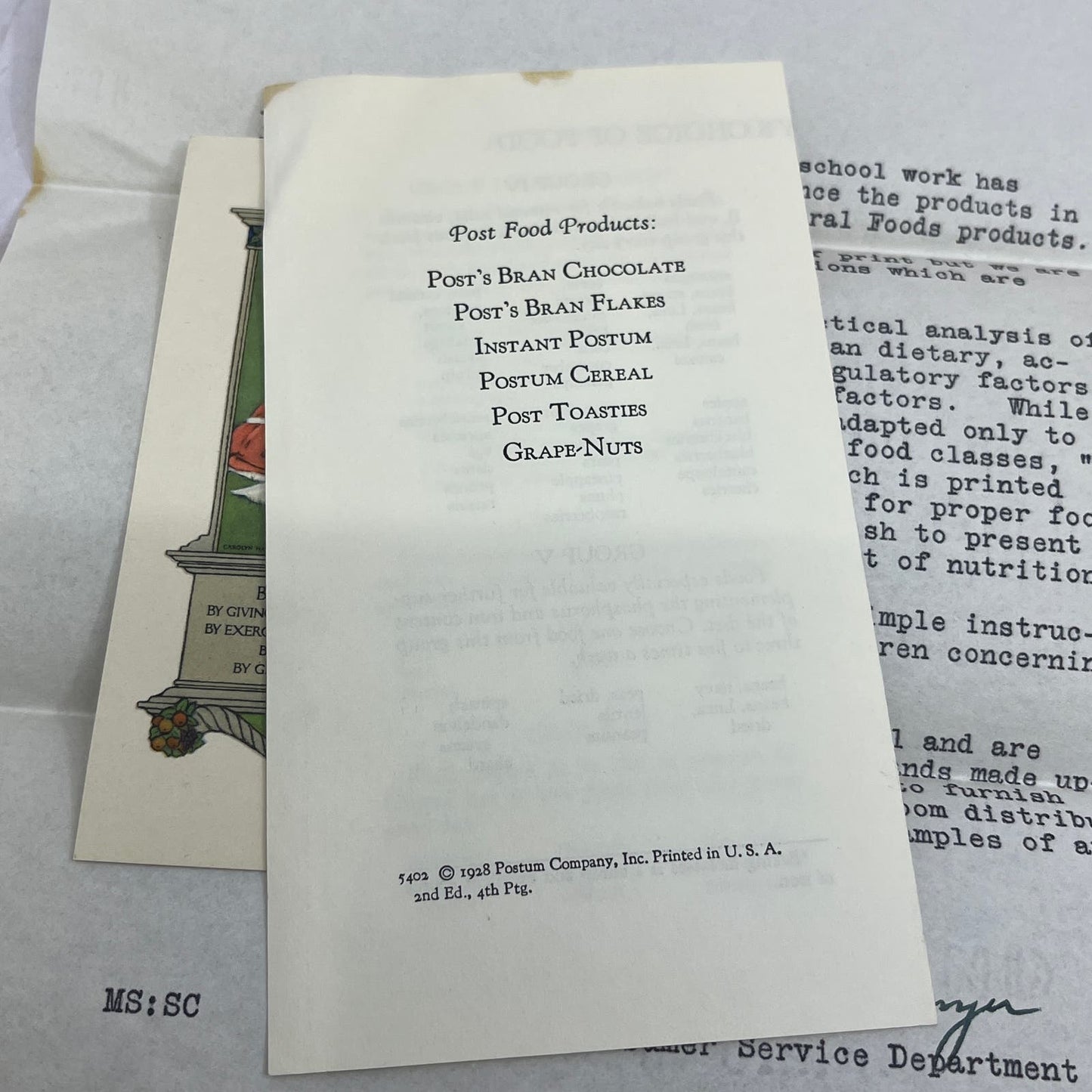 1928 Post Food Products Classroom Health Educational Material Lot TG8-Z