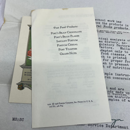 1928 Post Food Products Classroom Health Educational Material Lot TG8-Z