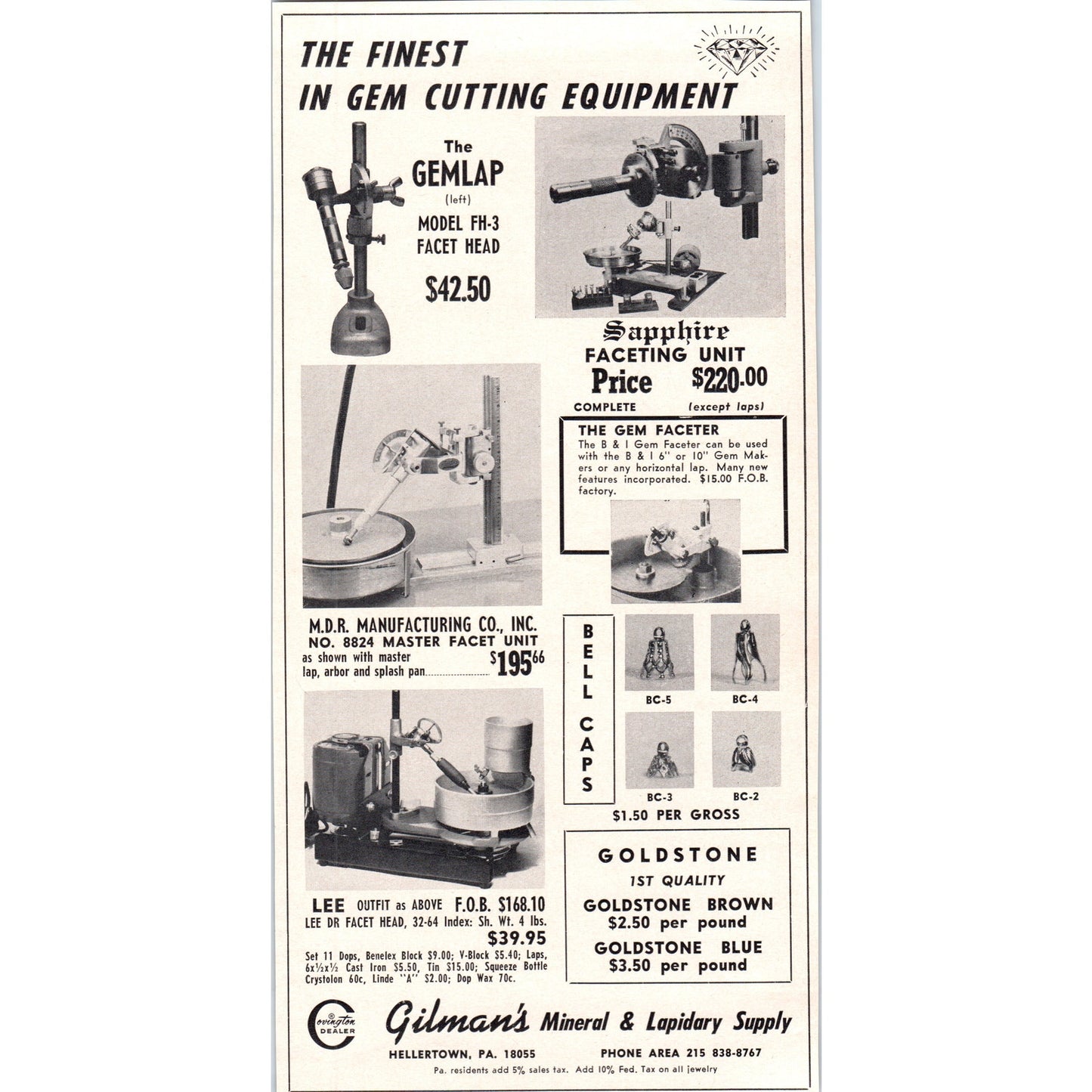 Gilmans Mineral & Lapidary Supply Hellertown PA 1964 Magazine Ad AB6-LL1