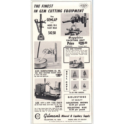 Gilmans Mineral & Lapidary Supply Hellertown PA 1964 Magazine Ad AB6-LL1