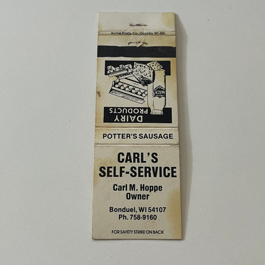 Carl's Self-Service Potters Sausage Carl M Hoppe Bonduel WI Matchbook MB59-4