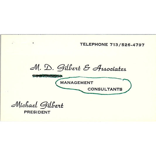 M.D. Gilbert & Associates Michael Gilbert Houston Vintage Business Card SF3-B4