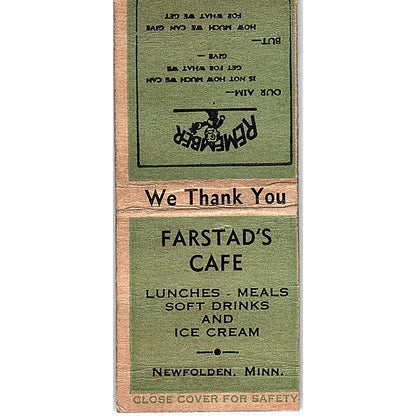 Farstad's Cafe Newfolden Minnesota Vintage Matchbook Cover SC7-Y6