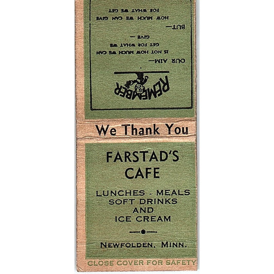 Farstad's Cafe Newfolden Minnesota Vintage Matchbook Cover SC7-Y6