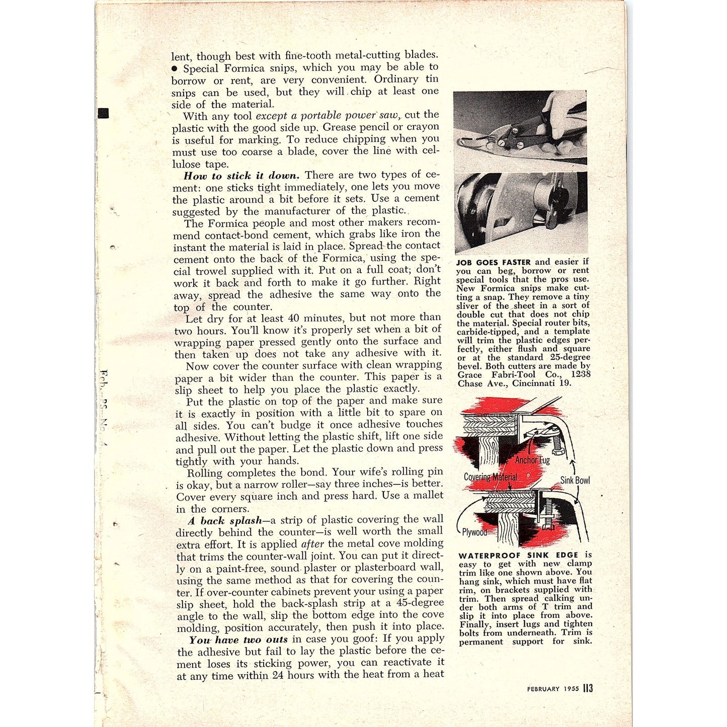 How to Install Tough Plastic Counter Tops Darrell Huff 3-Page 1955 Article AG1-4