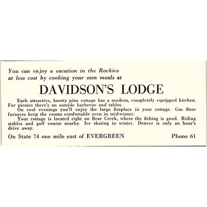 Davidson's Lodge Evergreen CO 1958 Ad AG1-M3