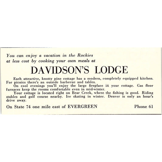 Davidson's Lodge Evergreen CO 1958 Ad AG1-M3