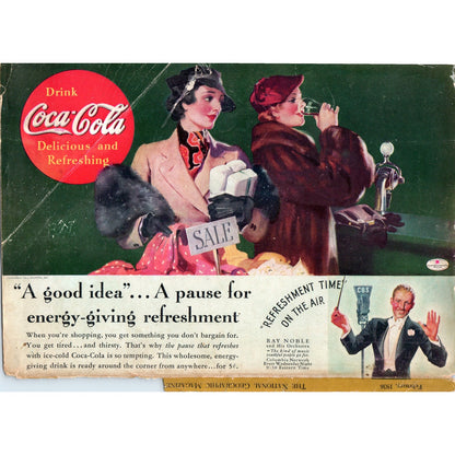 1936 Refreshment Time on the Air CBS Radio Coke Coca Cola Advertisement D18