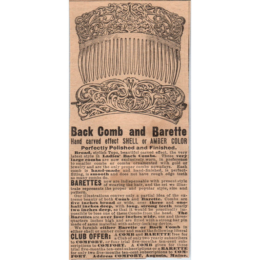 Back Comb & Barette Club Offer Comfort Augusta ME 1910 Magazine Ad AF1-CM3