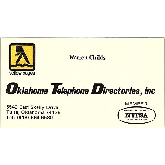Warren Childs Oklahoma Telephone Directories Tulsa Rep Vtg Business Card SE3-B16