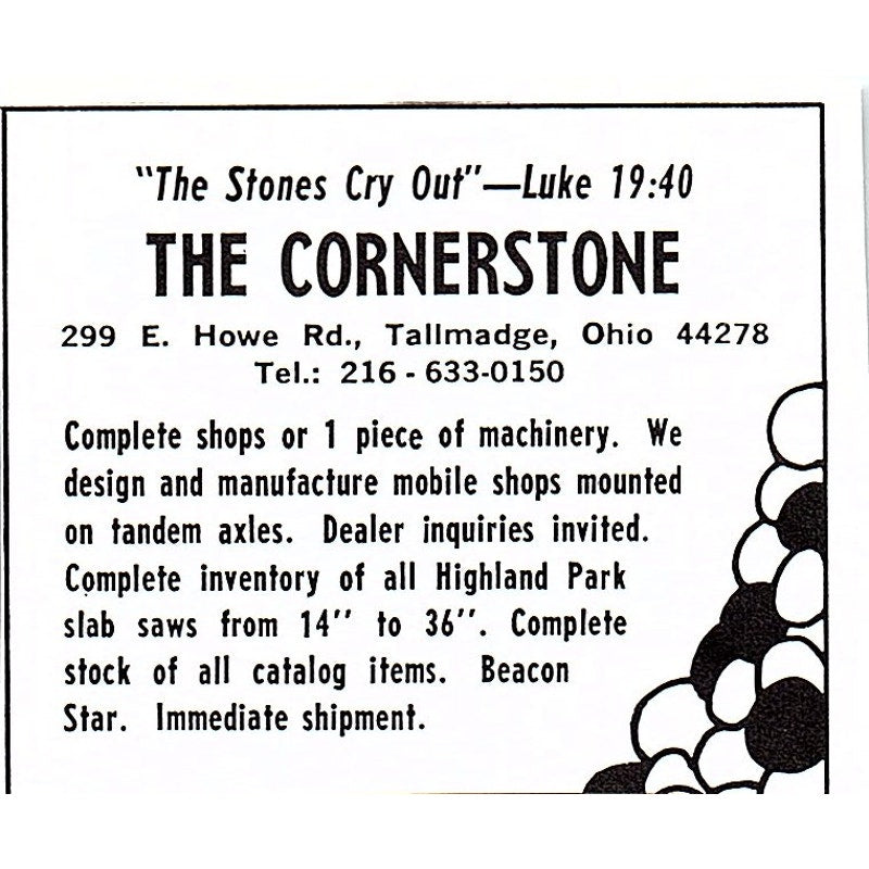 The Cornerstone Lapidary Saws Tallmadge Ohio 1972 Ad AF8-M2