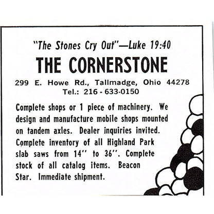 The Cornerstone Lapidary Saws Tallmadge Ohio 1972 Ad AF8-M2