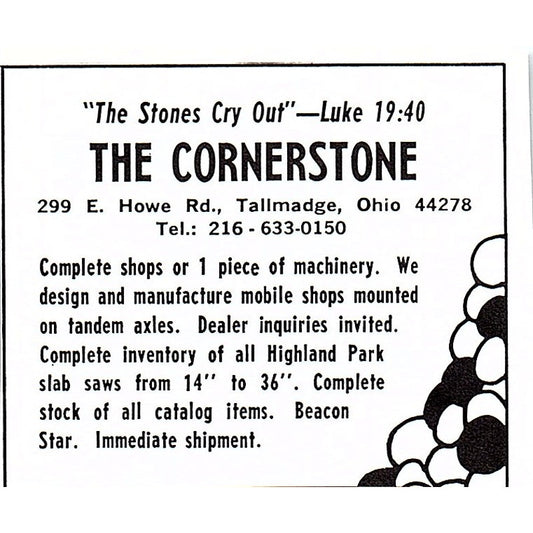 The Cornerstone Lapidary Saws Tallmadge Ohio 1972 Ad AF8-M2