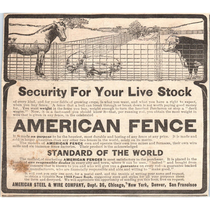 American Fence American Steel & Wire Co 1905 Magazine Ad AF1-NEH
