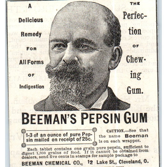 Beeman's Pepsin Gum Cleveland Ohio c1890 Victorian Ad AE8-CH9