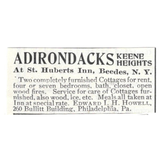 St. Huberts Inn Keene Heights Beedes NY 1903 Magazine Ad AF7-SS3