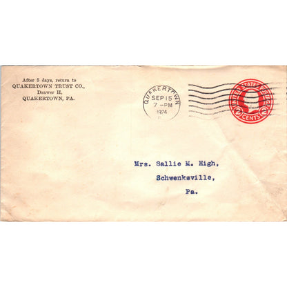 1924 Quakertown Trust Co RM High Schwenksville Postal Cover Envelope TG7-PC2