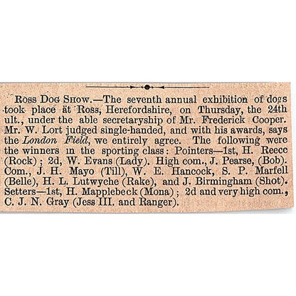 Nov 1878 Ross Dog Show Herefordshire Results 1878 Article AG2-S15