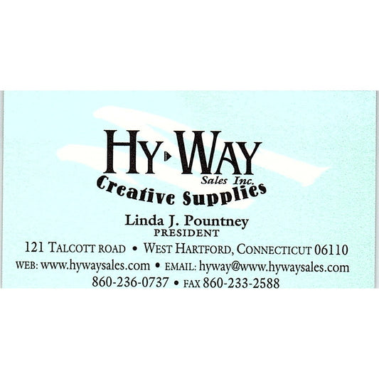 Hy-Way Sales Inc Linda J Pountney West Hartford CT Vintage Business Card SC9-B8