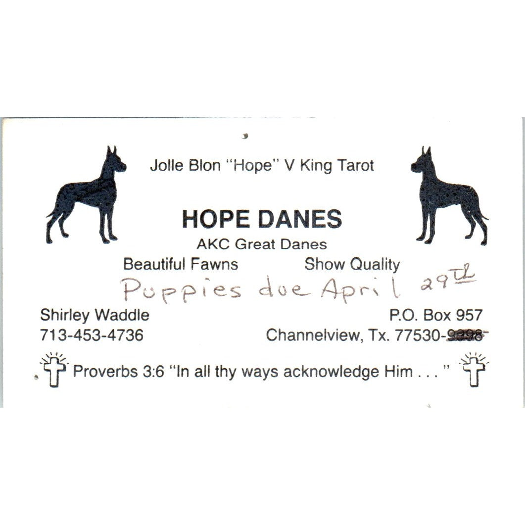 Hope Danes Great Danes Shirley Waddle, Blon Channelview Business Card SD8-B15