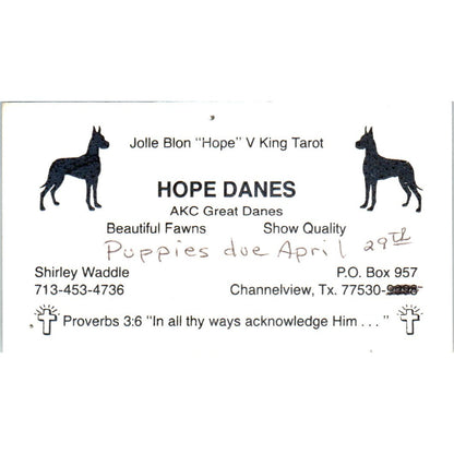 Hope Danes Great Danes Shirley Waddle, Blon Channelview Business Card SD8-B15