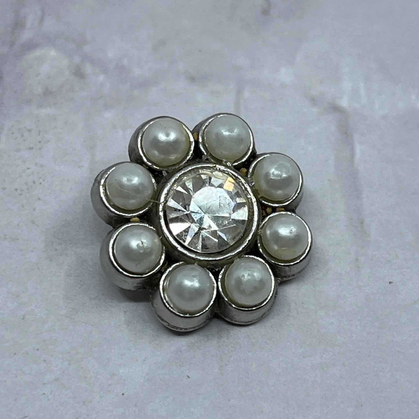 Vintage Faux Pearl & Rhinestone Cluster Flower Floral Button SE2
