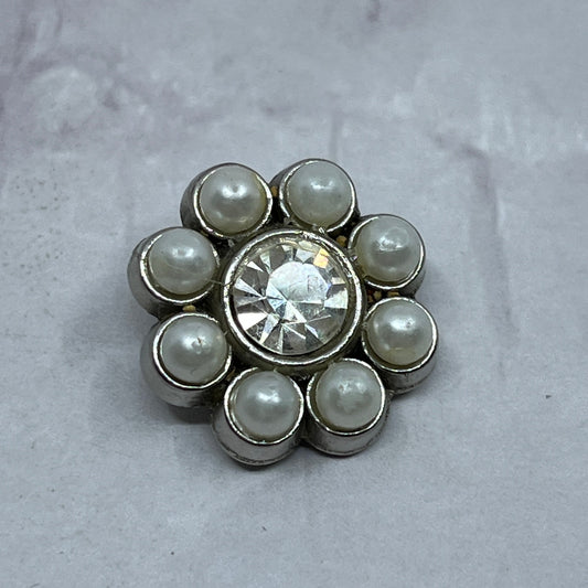 Vintage Faux Pearl & Rhinestone Cluster Flower Floral Button SE2