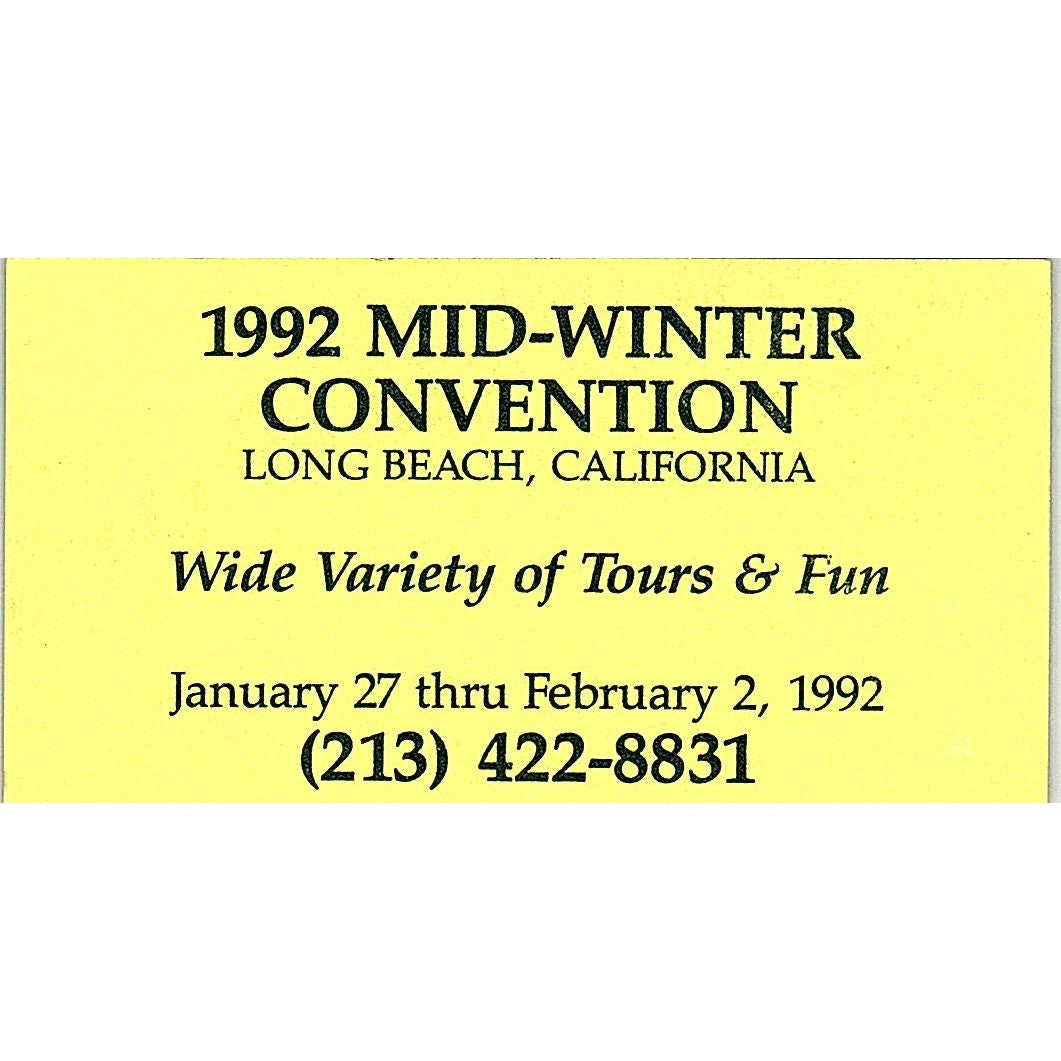 1992 Mid-Winter Convention Long Beach Vintage Business Card SD9-B11