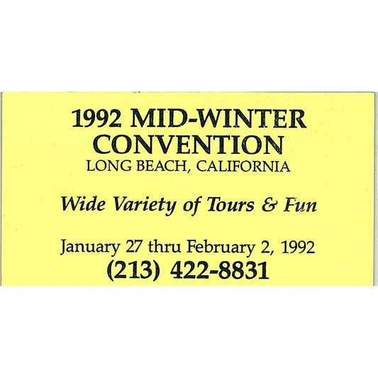 1992 Mid-Winter Convention Long Beach Vintage Business Card SD9-B11