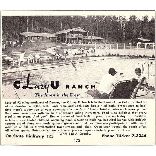 C Lazy U Ranch, Circle H Corral Granby CO 1958 Ad AG1-H2