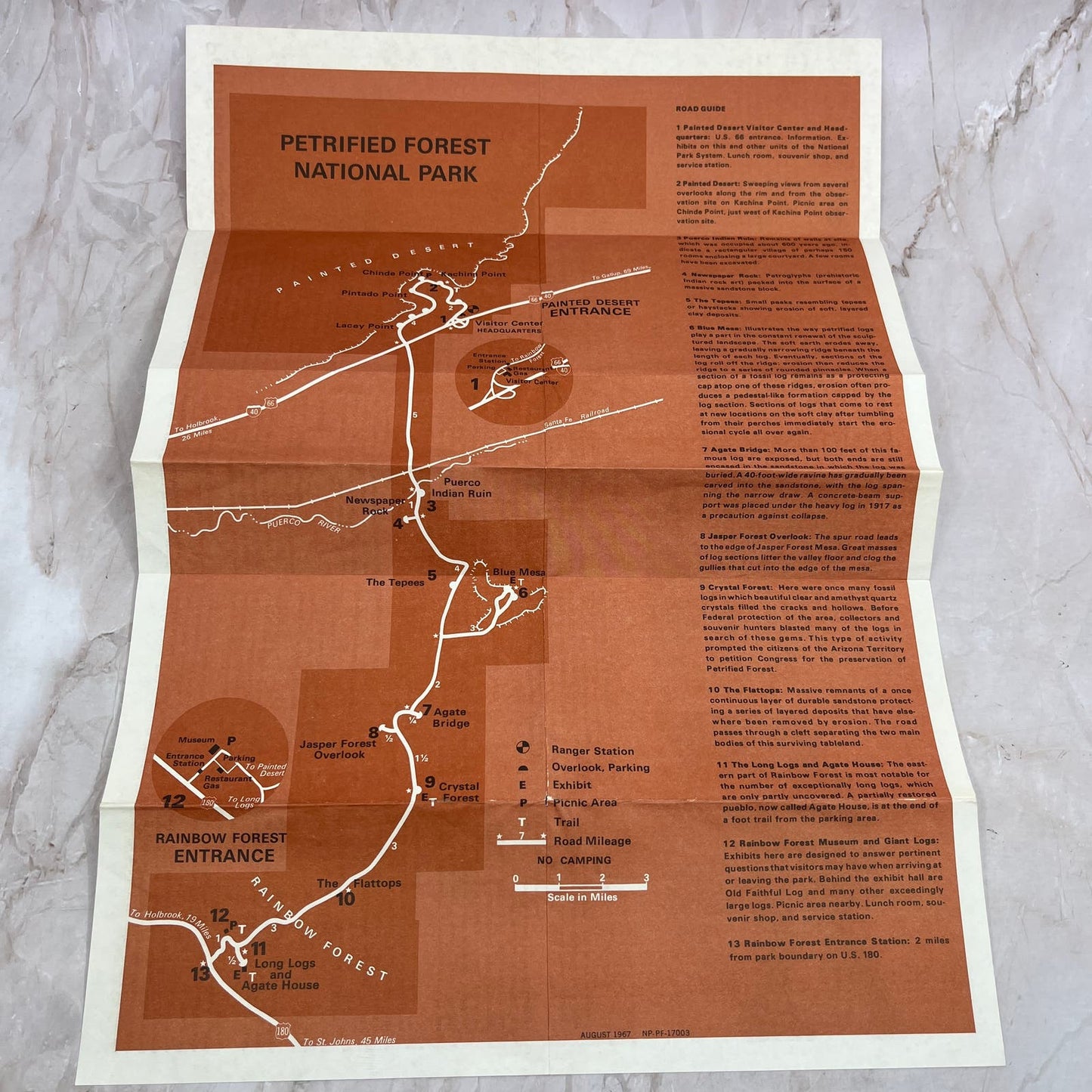 1968 Petrified Forest National Park Arizona Fold Out Travel Map & Brochure TG8-Z