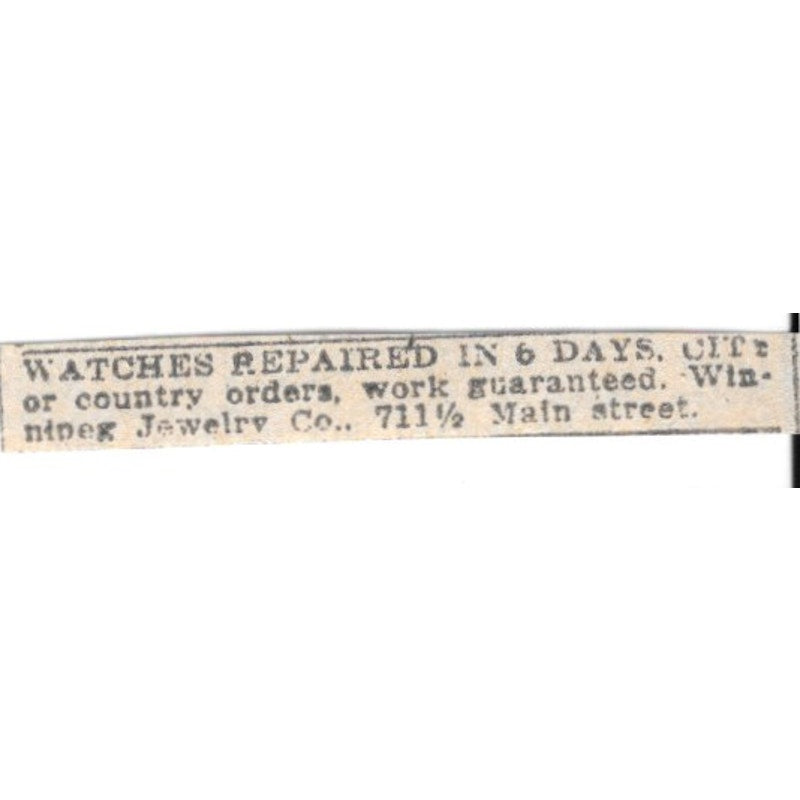 Winnipeg Jewelry Co Watch Repair 711 1/2 Main Street Winnipeg 1920 Ad AG2-S5