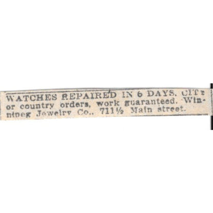 Winnipeg Jewelry Co Watch Repair 711 1/2 Main Street Winnipeg 1920 Ad AG2-S5