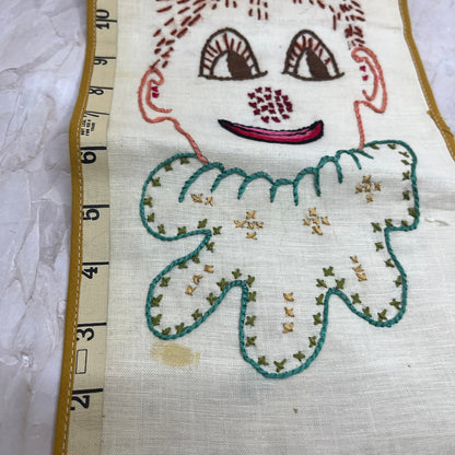 Vintage Handmade Embroidered Clown Child Growth Chart 45" TF5-L1