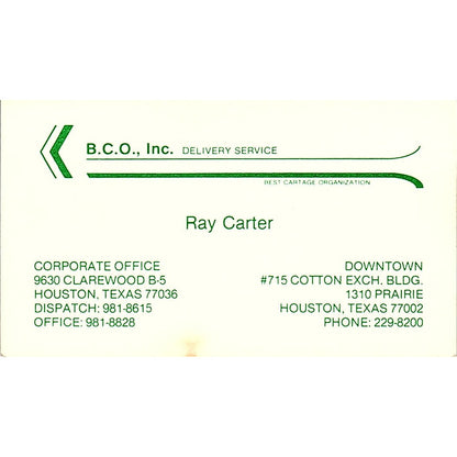 B.C.O. Inc Ray Carter Houston Texas Vintage Business Card SB4-B6