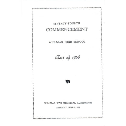 1956 Willmar High School Commencement Program Willmar MN TH9-SX1